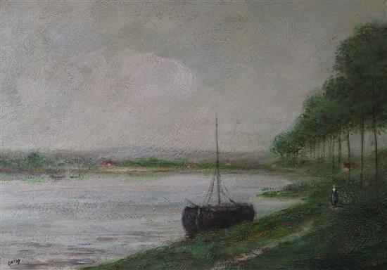 Claude Gardy, oil on board, river landscape, signed 11 x 15in.